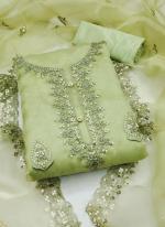 Pure Organza Pista Green Traditional Wear Sequence Work Dress Material